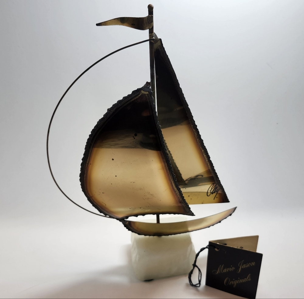 Vit Sculp Mario Jason  Original Sign Brass, Bronze, steel and Onyx Sailboat